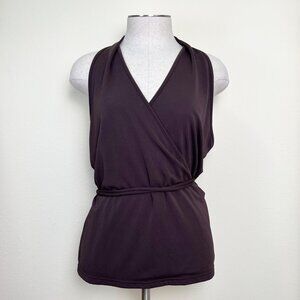 INC International Concepts Brown Faux Wrap Halter Tank Top with Ties Size Large